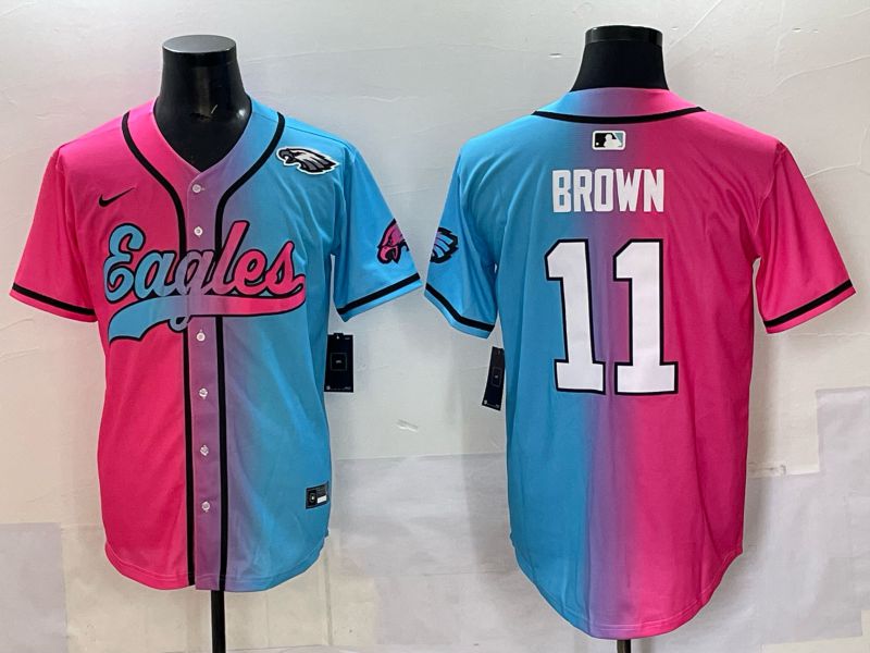 Men 2025 Philadelphia Eagles #11 Brown Blue pink Nike Limited NFL Jersey style 010